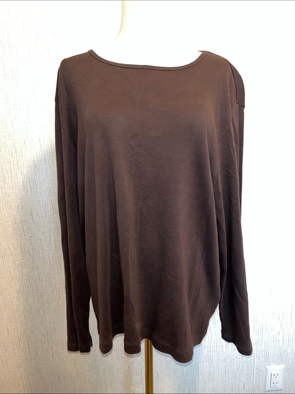 Jones New York Sport Long-Sleeve Crewneck Top - Dark Brown